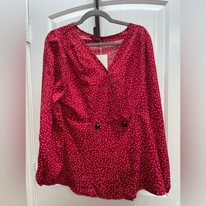 New BloomChic Peplum Red Ditsy Top Blouse 1X 14-16